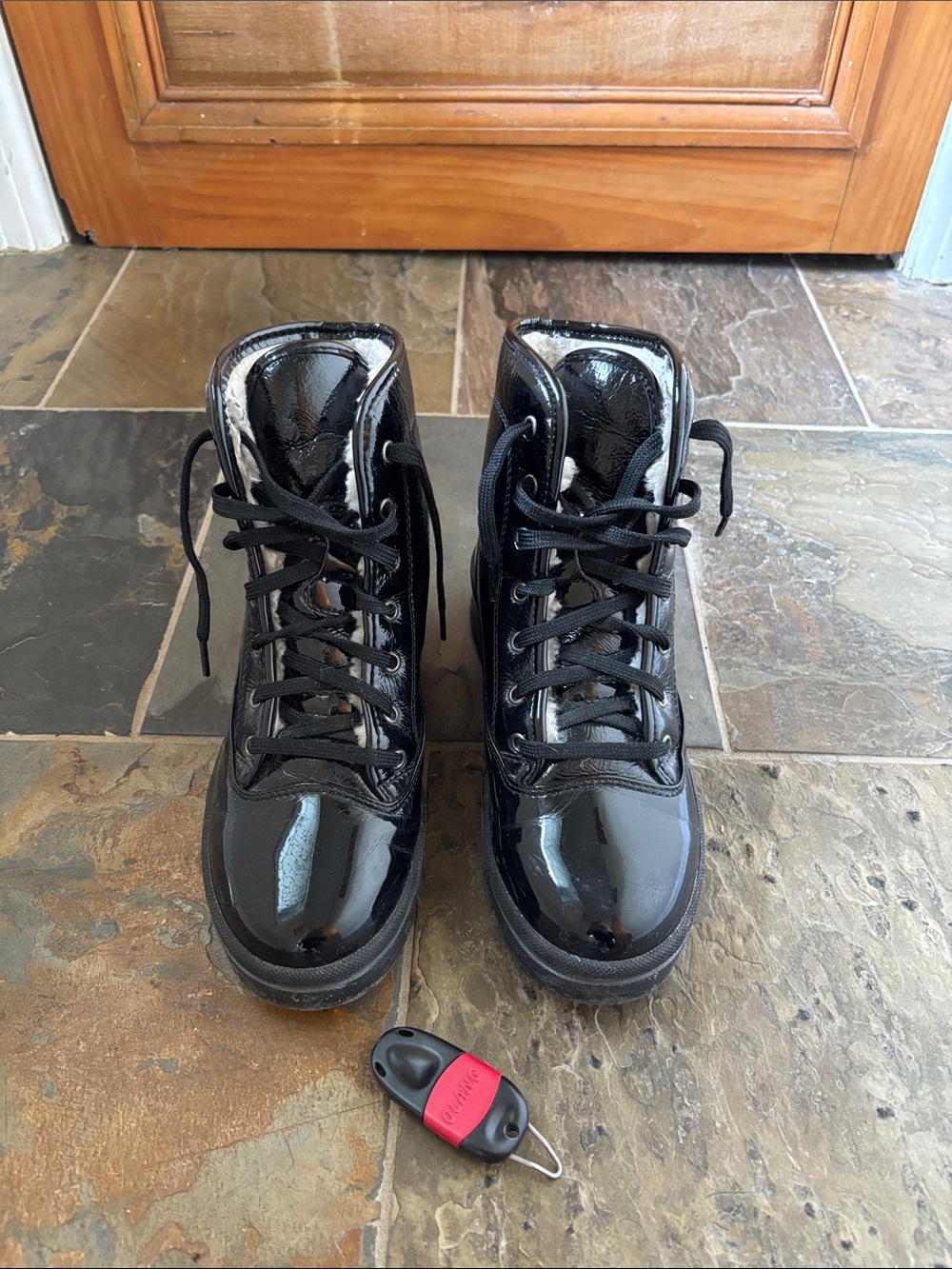 Olang Black Patent Boots Size 39/8